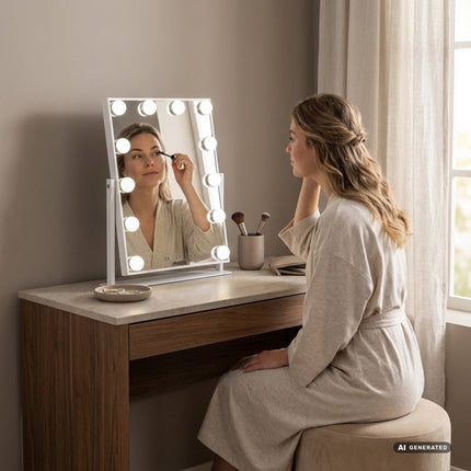 LED Makeup Mirror with 12 LEDs and 3 Light Modes, Rechargeable, 39 x 29 cm
