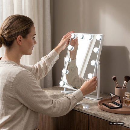 LED Makeup Mirror with 12 LEDs and 3 Light Modes, Rechargeable, 39 x 29 cm
