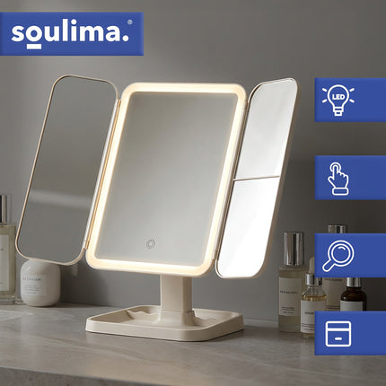 LED Makeup Mirror with Magnification, Foldable, USB-C