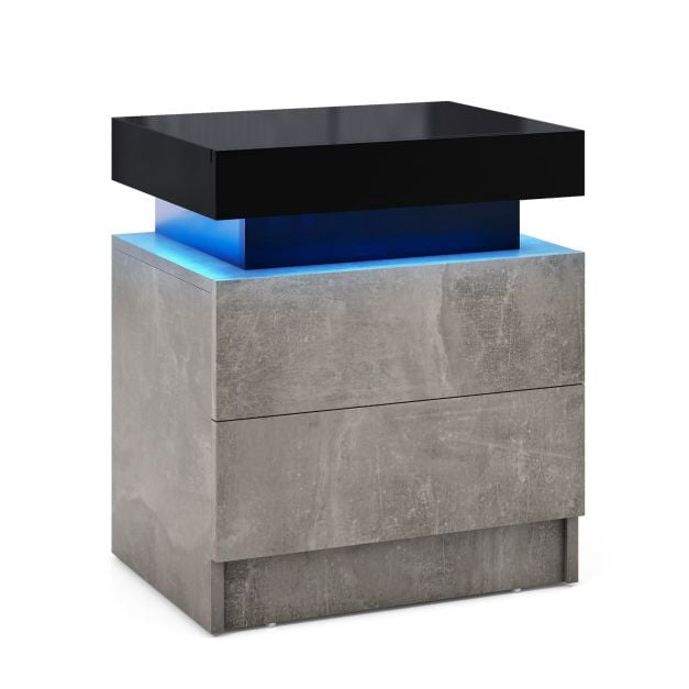 LED Nightstand, Faux Marble, 2 Drawers, Remote