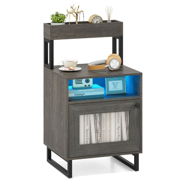 LED Nightstand with Adjustable Lighting, Storage, Grey