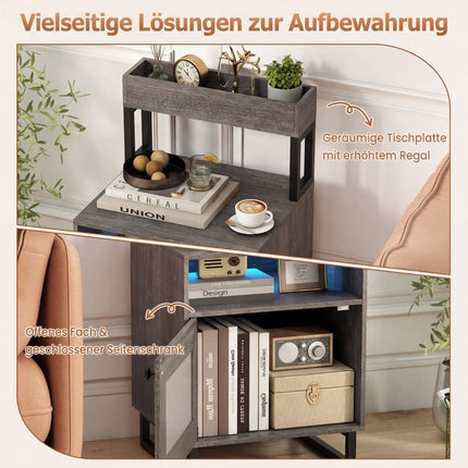 LED Nightstand with Adjustable Lighting, Storage, Grey