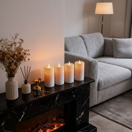 LED Pillar Candles, Flameless, Warm White, Set of 4