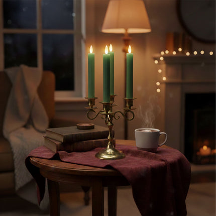 LED Wax Taper Candles, Set of 4, Flameless with Timer