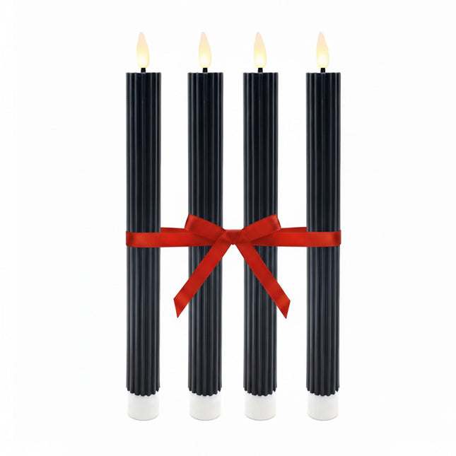LED Wax Taper Candles, Set of 4, Flameless with Timer