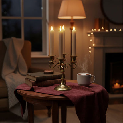 LED Wax Taper Candles, Set of 4, Flickering Flame