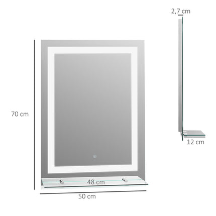 LED Bathroom mirror, 22W, Illuminated with glass shelf, 70x50cm