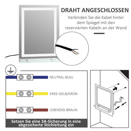 LED Bathroom mirror, 22W, Illuminated with glass shelf, 70x50cm
