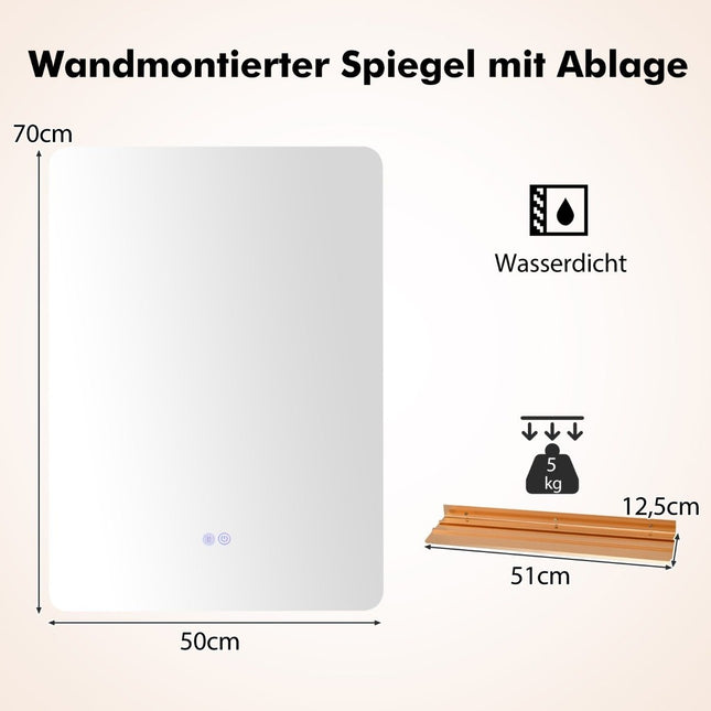 LED bathroom mirror with lighting & touch switch & memory function wall mirror 70 x 50 cm