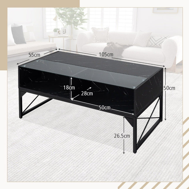 LED coffee table with marble look &amp; adjustable light colors &amp; Brightness living room table black