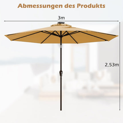 LED lighting cantilever umbrella round parasol solar powered garden umbrella crank beige ø 3M