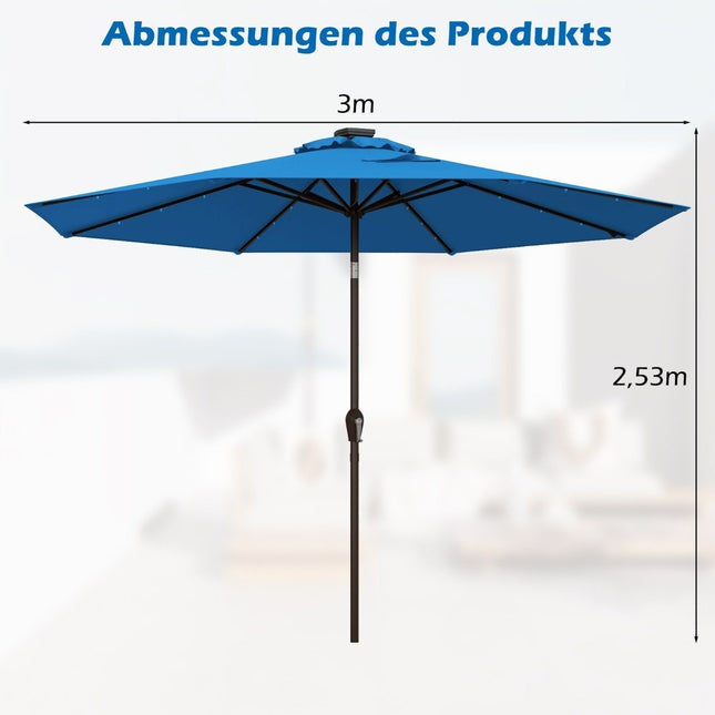 LED lighting cantilever umbrella round parasol solar powered garden umbrella crank blue