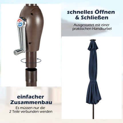 LED lighting cantilever umbrella round parasol solar powered garden umbrella crank dark blue
