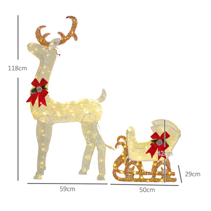 LED reindeer and sleigh decoration, 170 white lights