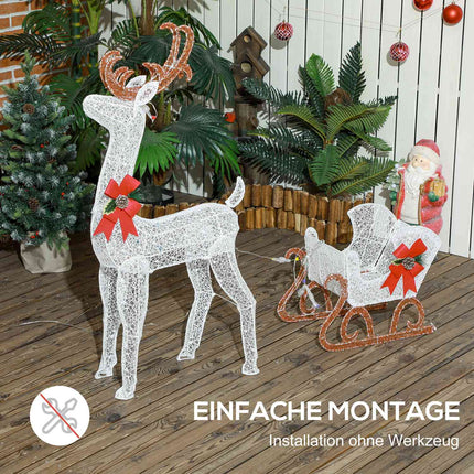 LED reindeer and sleigh decoration, 170 white lights