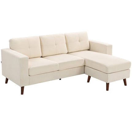 L-Shape Sofa with Reversible Chaise, Cord Fabric, Cream White