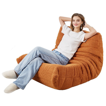 L-Shaped Bean Bag Chair, Memory Foam, Teddy Velvet, Brown