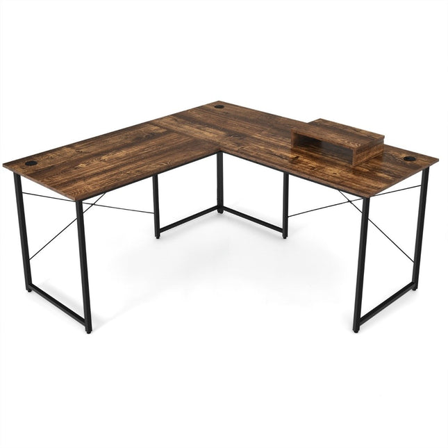 L Shaped Computer Desk with Monitor Stand Reversible Corner Desk Rustic Brown