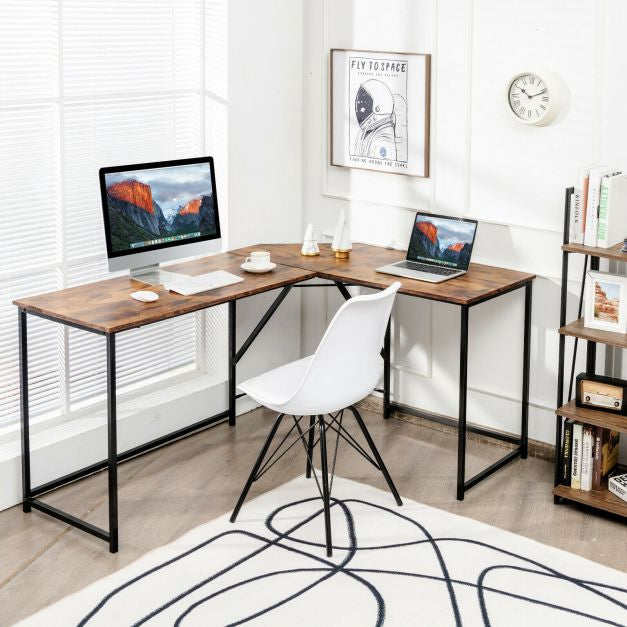 L-Shaped Corner Computer Desk, Rustic Brown, 58 x 47 in