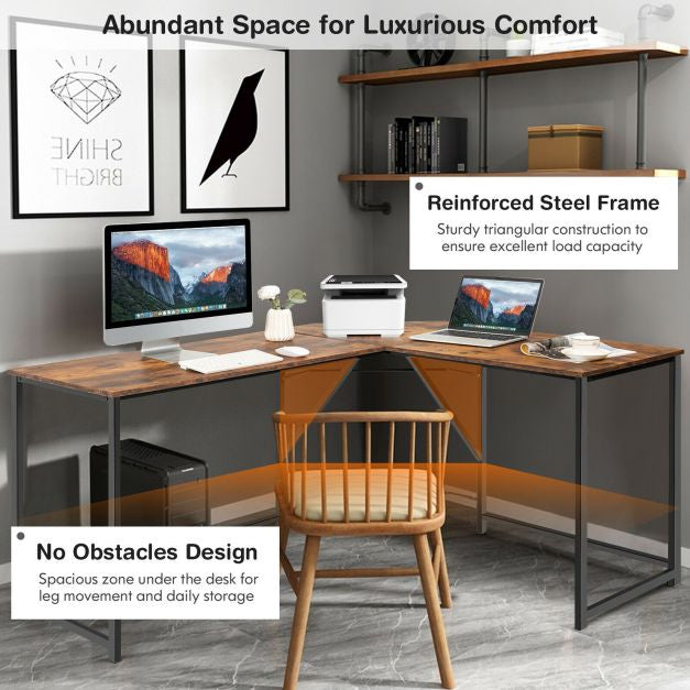 L-Shaped Corner Computer Desk, Rustic Brown, 58 x 47 in
