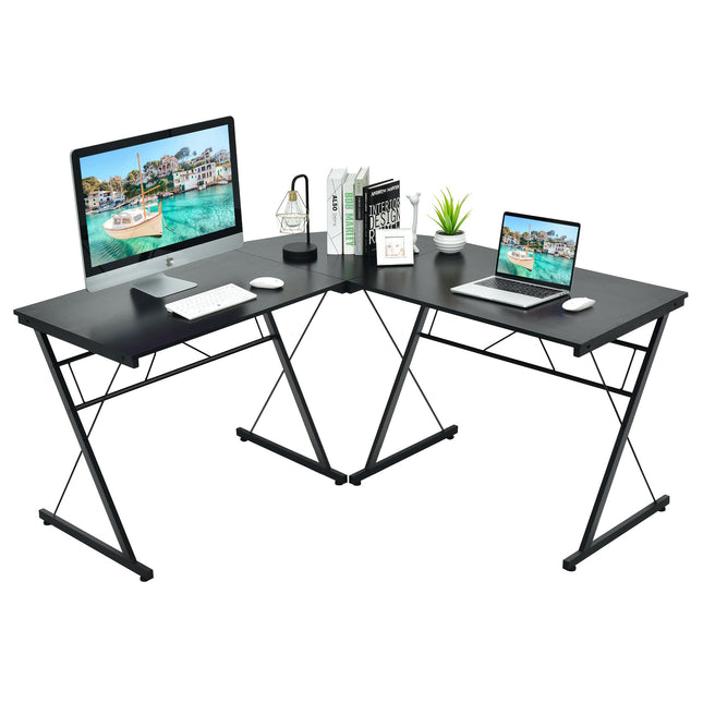 L-Shaped Corner Desk 59-Inch, MDF and Steel, Black