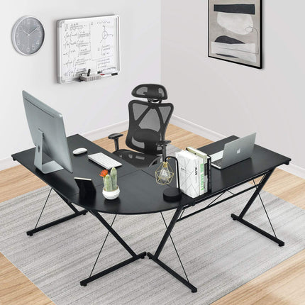 L-Shaped Corner Desk 59-Inch, MDF and Steel, Black
