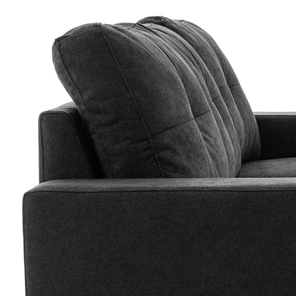 Black L-shaped linen sofa, corner sofa with chaise longue for 3