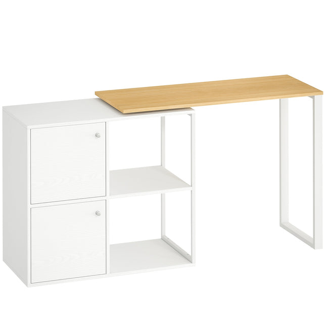 L-Shaped Desk, Rotating Corner, 2 Cabinets, 2 Shelves, 150x40x75 cm, White