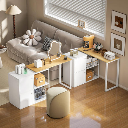 L-Shaped Desk, Rotating Corner, 2 Cabinets, 2 Shelves, 150x40x75 cm, White