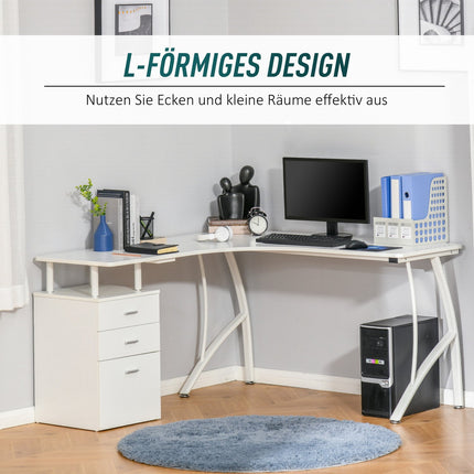 L-shaped desk with drawers, industrial metal, white