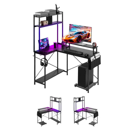 L-Shaped Gaming Desk with LED, Reversible 1.2m, Outlets