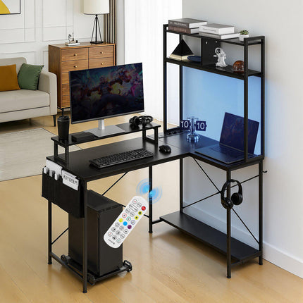 L-Shaped Gaming Desk with LED, Reversible 1.2m, Outlets