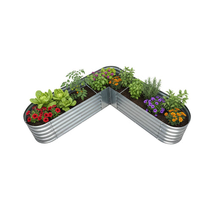 L-Shaped Metal Raised Garden Bed for Vegetables & Herbs