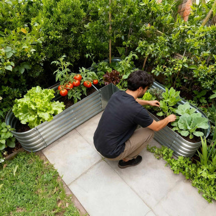 L-Shaped Metal Raised Garden Bed for Vegetables & Herbs