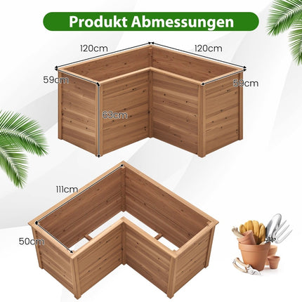 L-Shaped Raised Garden Bed, 120x120x63 cm, Fir Wood