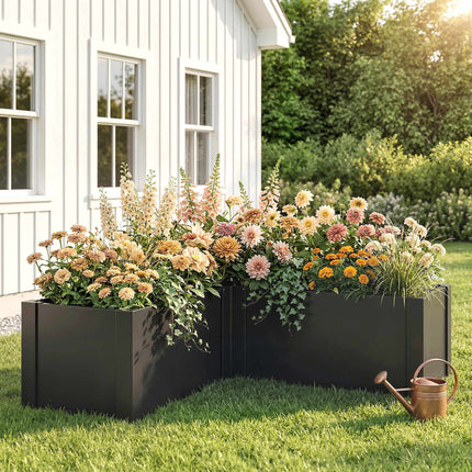 L-Shaped Raised Garden Bed, Galvanized Steel, 150x150x55 cm
