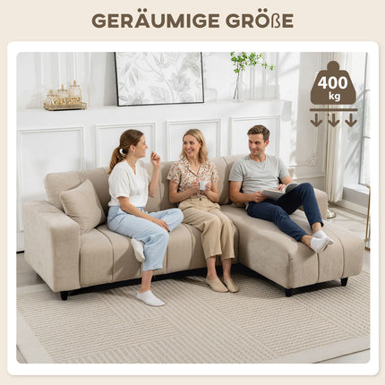 L-Shaped Sectional Sofa, Beige, 3-Seater with Chaise and Cushions