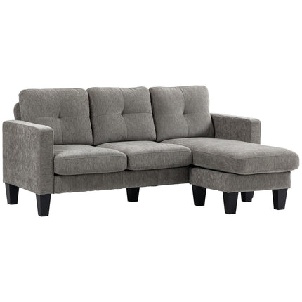 L-Shaped Sofa, Chenille Fabric, Brown, Space-Saving Design