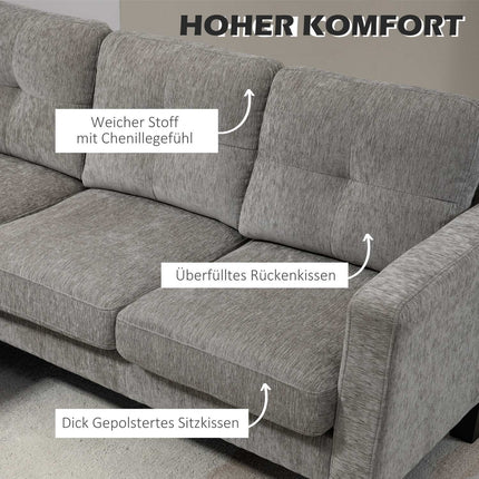 L-Shaped Sofa, Chenille Fabric, Brown, Space-Saving Design