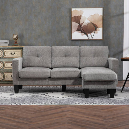 L-Shaped Sofa, Chenille Fabric, Brown, Space-Saving Design