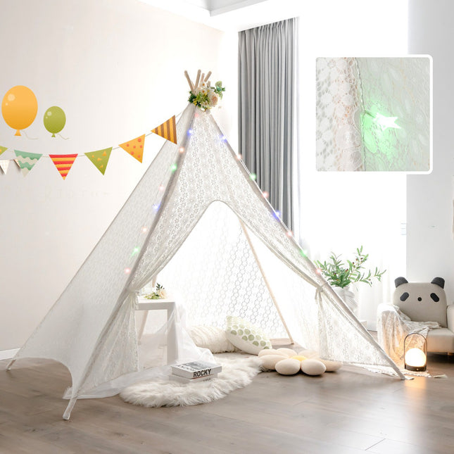 Namiot tipi z koronki, 5-stronny, światła LED w kształcie gwiazdek, duży
