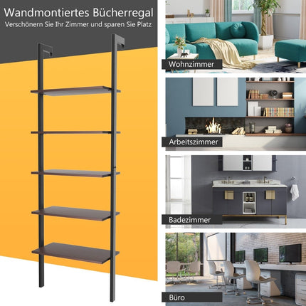 Ladder Shelf 5 Tier Display Shelf with Metal Frame Plant Stand Brown