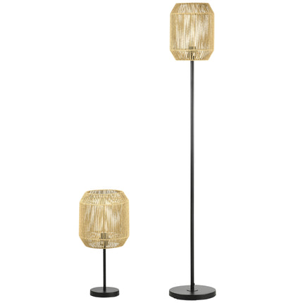 Lamp set of 2 - floor and table, E27 base, linen shade