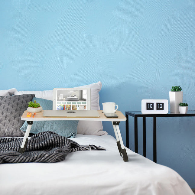 Lap Desk with Wood Effect, Foldable Bed Tray with Holders