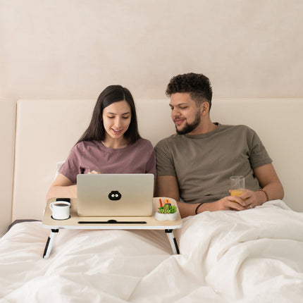 Lap Desk with Wood Effect, Foldable Bed Tray with Holders