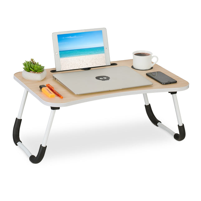 Lap Desk with Wood Effect, Foldable Bed Tray with Holders