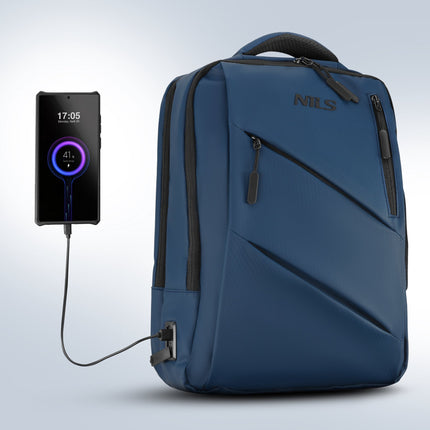 Laptop Backpack, Blue, USB-C Charging Port, 15L