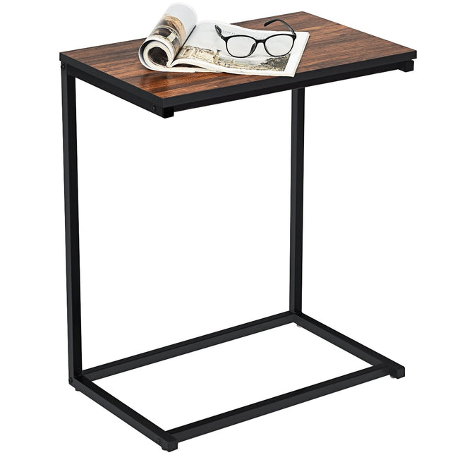 Laptop Side Table – Metal & Wood, 55x35x65 cm, Brown