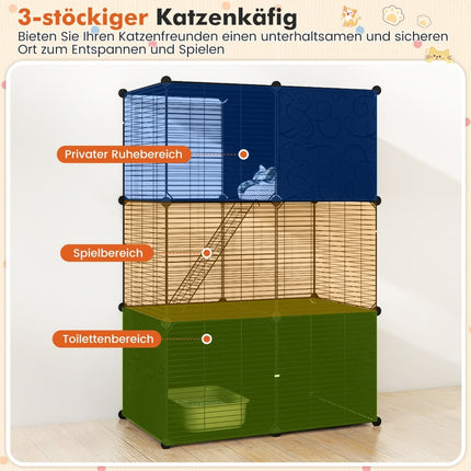 Large 3-Tier Cat Cage with Play Area, 74x47x110 cm