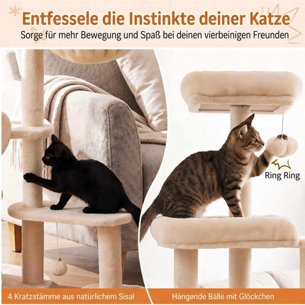 Large Beige Cat Tree Tower with Scratching Posts, 149 cm